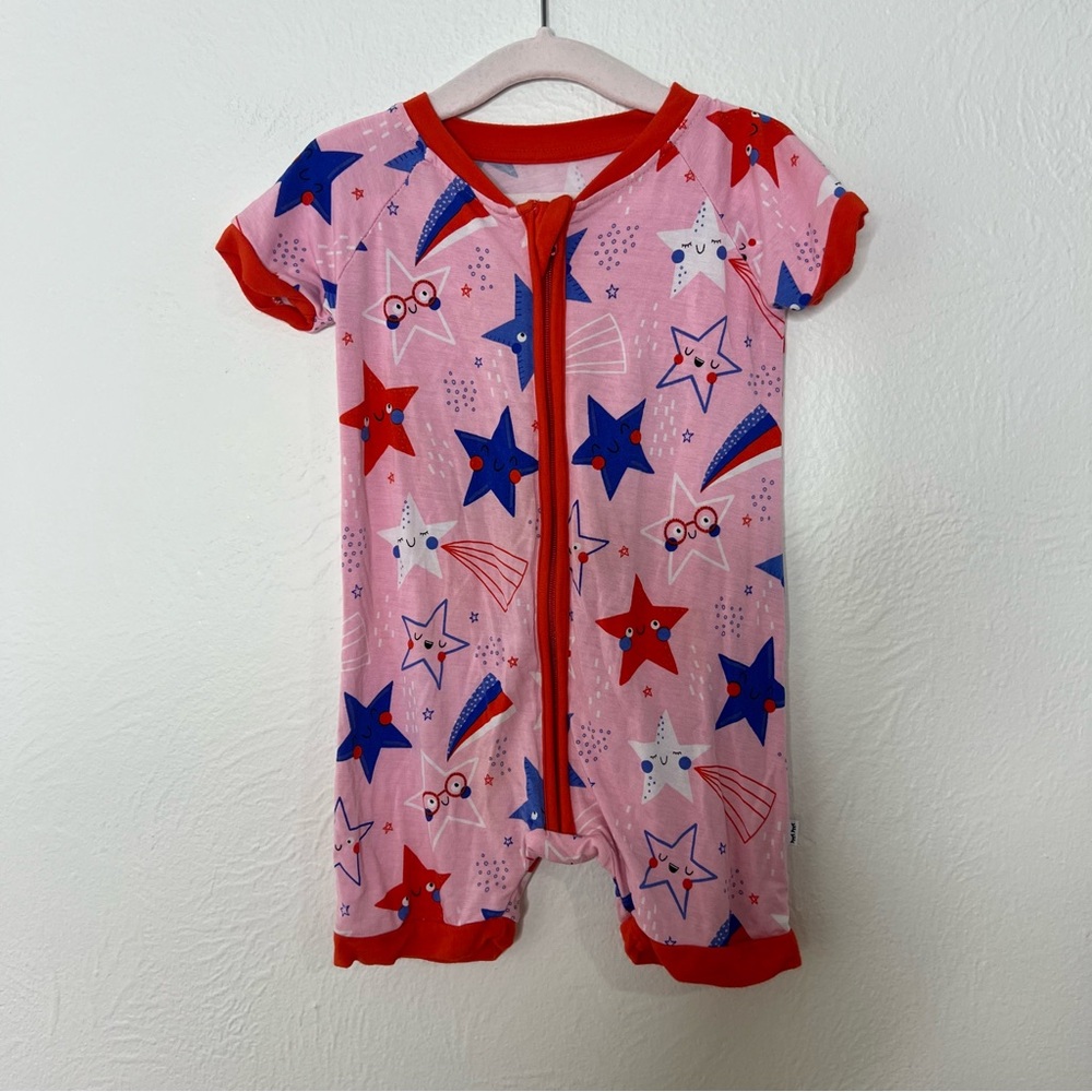Little Sleepies Bamboo Zipper Romper Pink Star Print Short Sleeve Size 6-12M - Picture 2 of 8